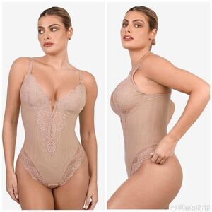Popilush Lace Shapewear Bodysuit Tummy Control Backless V Neck Thongs Sh…